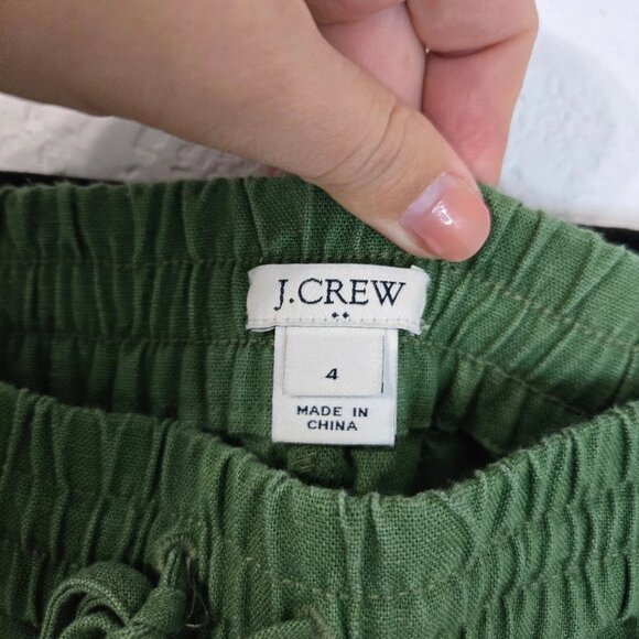 J. Crew Green Linen Blend Drawstring Waist Pull On Cropped Pants Size 4 - Picture 4 of 5